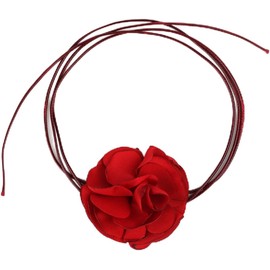 Gargantilla Flores Vintage, Collar de Flores Boho Collar de Rosa de Tela Ajustable para Mujeres Niñas Novia Boda Fiesta Cumpleaños (Rojo)