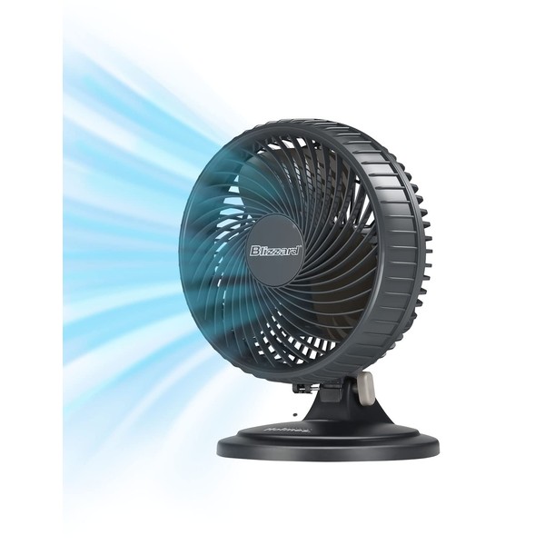 HOLMES BLIZZARD 7" Table Fan, 2 Speeds, 3 Blades, 85° Oscillation, 20° Adjustable Head, Home, Bedroom and Office, Charcoal Matte