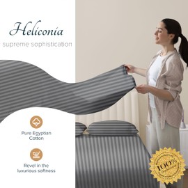 Carressa Linen 100% Egyptian Cotton Sheets - 1500 Thread Count 4 PC Queen Damask Sheet Set Egyptian Cotton, Sateen Luxury Sheets Queen Size, High Thread Count Sheet, 19" Deep Pocket - Dark Grey Stripe