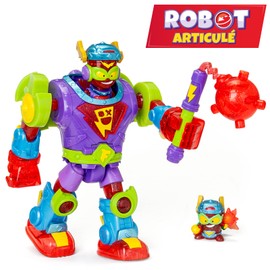 SUPERTHINGS RIVALS OF KABOOM Superbot Fury Storm Articulated Robot with Battle Accessories, 1 Kazoom Kid and 1 SuperThing Exclusive Colourful