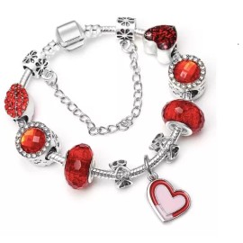 Deluxe Pulsera Brazalete Charms Corazón 14 De Febrero Plateado