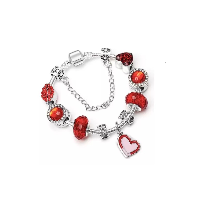 Deluxe Pulsera Brazalete Charms Corazón 14 De Febrero Plateado