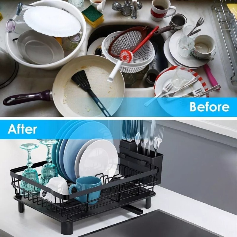 AIDERLY Stainless Steel Kitchen Dish Drying Rack w/ Utensil Holder