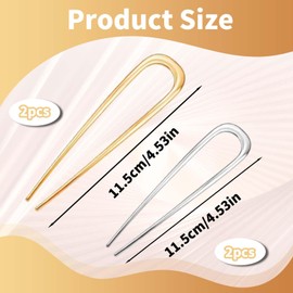 Realjoy Pack of 4 U-shaped metal hair pins, French hair pins, large, vintage hair fork for fixing hair knots, hair accessories for women and girls (2 gold and 2 silver)
