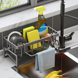 Küche Spülbecken Organizer, Organizer Schwammhalter - Küchen Spüle Organizer mit Spültuchhalter und Haken für Küche & Badezimmer, Schwamm Bürste Seifenschale Ohne Bohren, Spüle Sink Organizer Schwarz