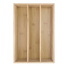 Bamboo Cutlery Tray, Drawer Insert with 3 Compartments, Cutlery Tray for Drawers, Kitchen Organiser, Bamboo Drawer Organiser, for Kitchen, Office, Bathroom, Workshop