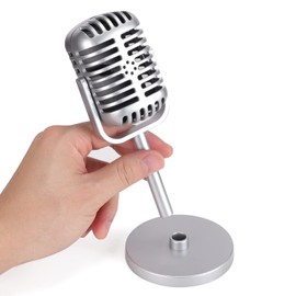 Facmogu Classic Retro Style Microphone Prop, Vintage Microphone Prop Model with Stand, Silver Antique Microphone Decor Microphone Costume Prop for Party Decorations - Silver …