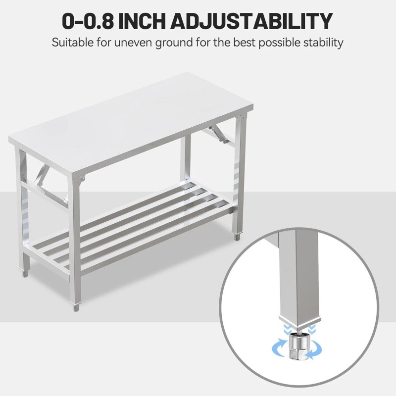 Folding Stainless Steel Table 20X45 Inches for Camping Maintenance Room
