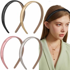 Heogacinlia 4 PCS Headbands for Women Satin Hair Band Non Slip Elastic Trendy Headpiece Thick Solid Color Headbands Fashion Fall Hair Accessories for Girls (4 Colors