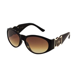 Kleo Oval Gold Lion Head Medallion Sunglasses (Black, Brown)