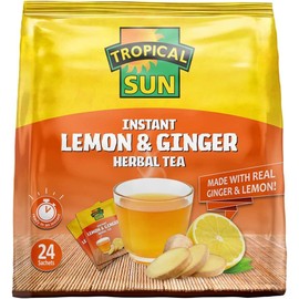 Tropical Sun Instant Lemon & Ginger Herbal Tea, Made with Real Ginger & Lemon, 24 Sachets