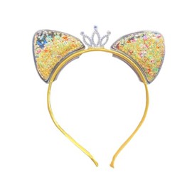 The Crafty Owl Glitter Cat Ear Hairband Hair Accessories for Party, Festivals, Events (Yellow)