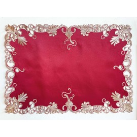 Decozen Placemats Set of 8 - Washable Farmhouse Linen Placemats, Wipeable Heat Resistant Placemats for Valentines Day, Dining Table, Wedding, 12x18 Inch Gold Burgundy, The Chantelle Collection