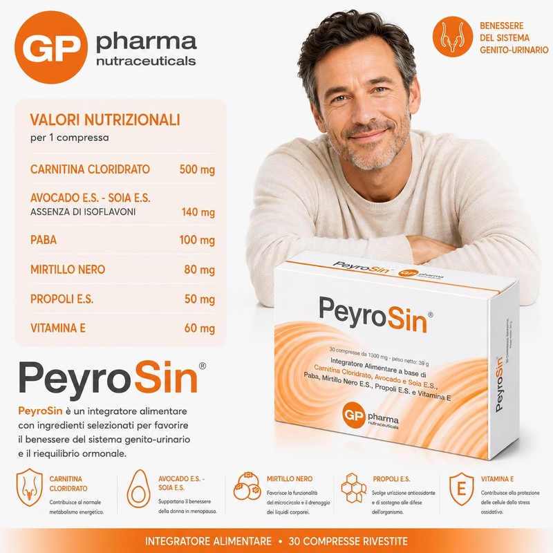 PeyroSin® – Integratore Uomo con Coenzima Q10, L-Arginina, Acetil L-Carnitina,