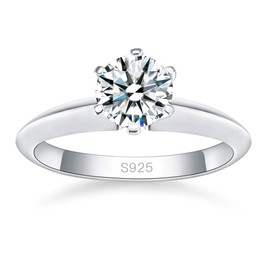 BONLAVIE Women's Solitaire Ring 925 Silver 5A Cubic Zirconia Round Cut Engagement Ring Silver Ring, Sterling Silver, Cubic Zirconia