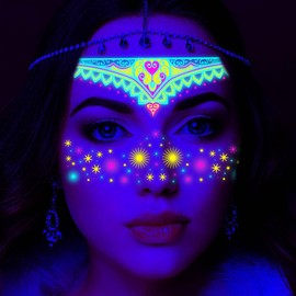 Uranian Glow in the Dark Temporary Tattoos Face Tattoos Stickers Neon UV Floral Fake Tattoos Luminous Party Favor Supplies for Women