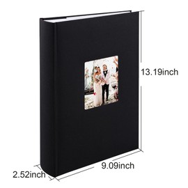 Photo Album With Writing Space, 6x4 Slip in Photo Album Hold 300 Photos, Linen Cover, Each Page Holds 3 Photos, Small Picture Book With Memos, for Family Wedding Anniversary Baby (Black)