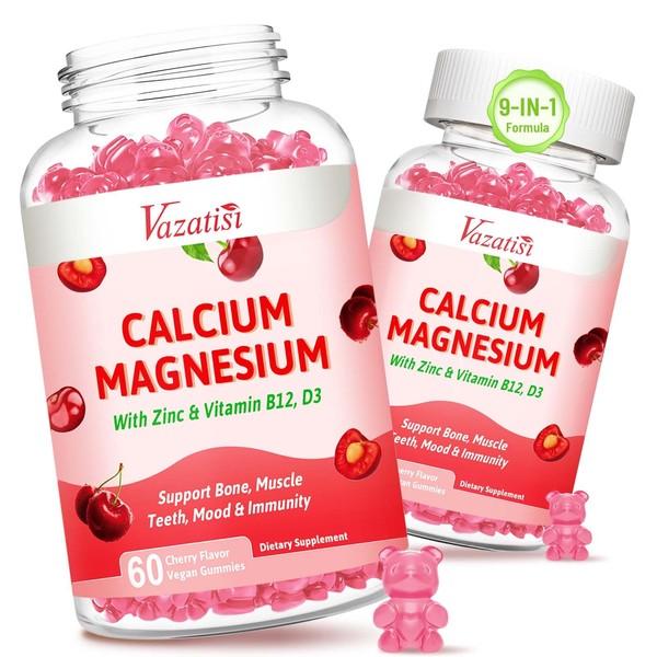 2 Pack Calcium Magnesium Zinc Gummies, Calcium Magnesium 2:1 Ratio
