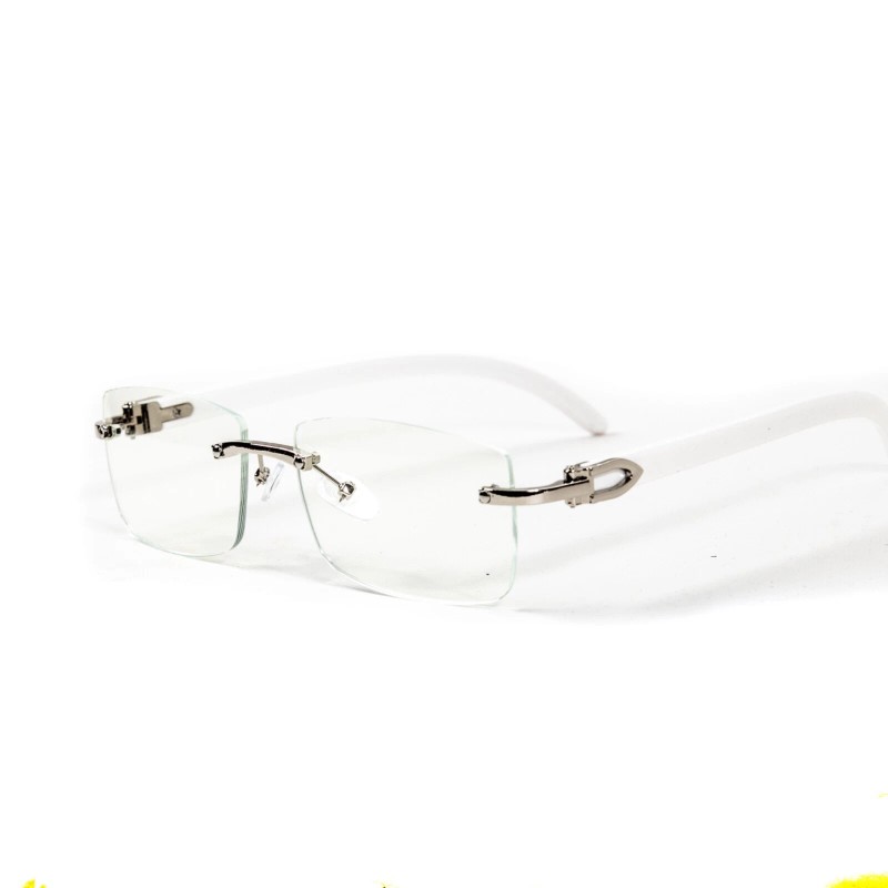 Unbranded White Wood Grain Rimless Clear Lens Rectangular Silver Frame