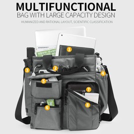 IX INOXTO Mens Messenger Bag Laptop Shoulder Bag Computer Work Office Bag Waterproof Briefcases for Travel Work (grey)