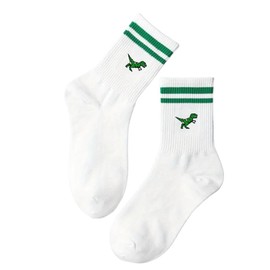 Tindo White socks with dinosaur motif, funny crazy socks for men and women, gift socks, unisex, one size, 36-43, crew socks, 1 pair, Green
