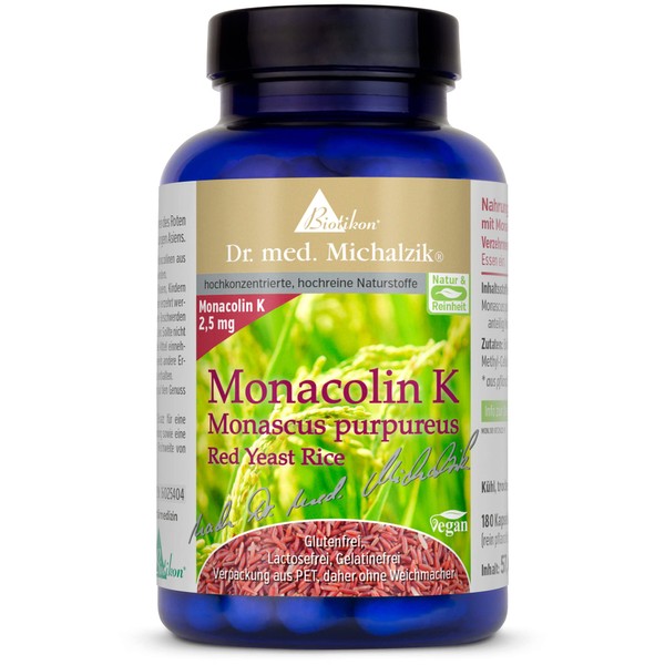 *3+1 Action* Monacolin K [Monakolin] Dr. med. Michalzik | Daily Dose - Monascus Extract [67.39mg] of which Monacolin K [2.5mg] | Monacolin K from Red Ferment Rice - No Additives - by BIOTIKON®