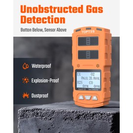 TopTes Guard-122 4 Gas Monitor Multi Gas Detector for H2S, CO, LEL, O2, 0.5s Response, Triple Alarms, Sensor Positioned at The Top for Unobstructed Detection, Safety Explosion-Proof for Work, Home
