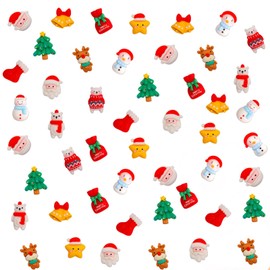 OTKARXUS Christmas Slime Charms,60pcs Gingerbread Man Bell Elk Wreath Christmas Resin Charms,Flatback Christmas Craft Embellishments ornaments for DIY Crafting Scrapbooking (Mixed E)