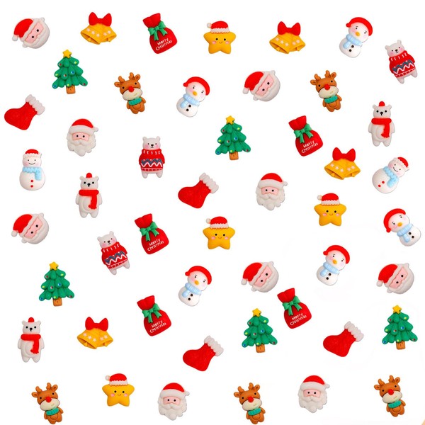 OTKARXUS Christmas Slime Charms,60pcs Gingerbread Man Bell Elk Wreath Christmas