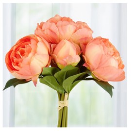 Factory Direct Craft Peach Artificial Peony Bouquet - Artificial Silk Flower Bundle of Peony Blooms for Spring, Easter Holiday, Party and Wedding Floral (Size: 11" H)