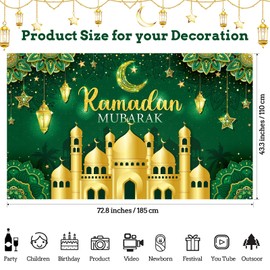 Boyiee Ramadan Mubarak Decorations Backdrop Banner Muslim Ramadan Kareem Background Eid Mubarak Sign Photo Booth Backdrop Background for Home Muslim Eid Al Fitr Party Supplies(Green)