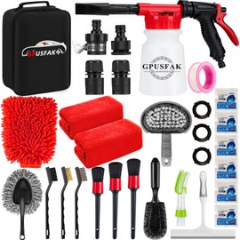 GPUSFAK 26Pcs Car Wash Cleaning Kit with Foam Gun Sprayer Detailing Brushes Window Water Scraper Tire Brush Towels Complete Interior Exterior Detailing Set for Car