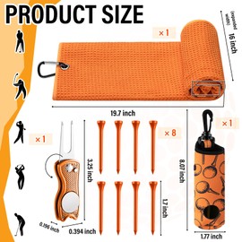 Liliful 12 Pcs Golf Accessories Kit, Include Golf Ball Bag with Hook Towel Tees Magnetic Ball Marker Divot Tool Cleaner Brush for Women Man Gifts (Orange)