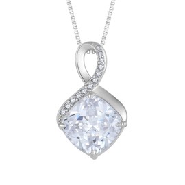 FJ Birthstone Necklaces for Women 925 Sterling Silver Infinity Square Princess Cut Cubic Zirconia Pendant Necklace April Birthstone Jewellery Gifts for Her