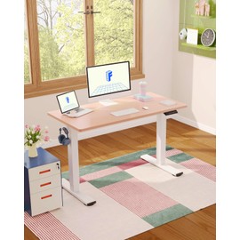 FLEXISPOT EN1 One-Piece Standing Desk, 48 x 24 Inches Electric Height Adjustable Desk for Home Office (White Frame + Pink Desktop)
