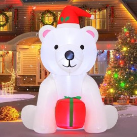 4 FT Hot Selling Christmas Inflatable Bear Holding Present LED Lights Blow up Bear Factory Price Outdoor Christmas Decorationscolor: Bear, size: Large