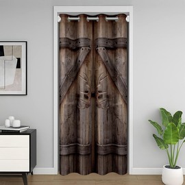Feelyou Adults Vintage Wood Barn Door Door Curtain for Doorway Privacy 42"x80"，Farmhouse Country Closet Door Cover Curtain for Bedroom Living Room, Barn Rural Village Brown Window Treatments