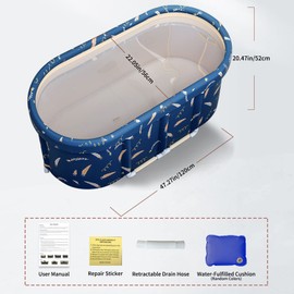 LERGNA Portable Bathtub,Foldable Freestanding Bathtub,Japanese Soaking Tub,Shower Stall Tub,Bathroom Folding SPA Bath For Adults, Boys & Girls,Outdoor/Indoor Hot Ice Bath,47 Inch,Blue,PVC & Al Alloy