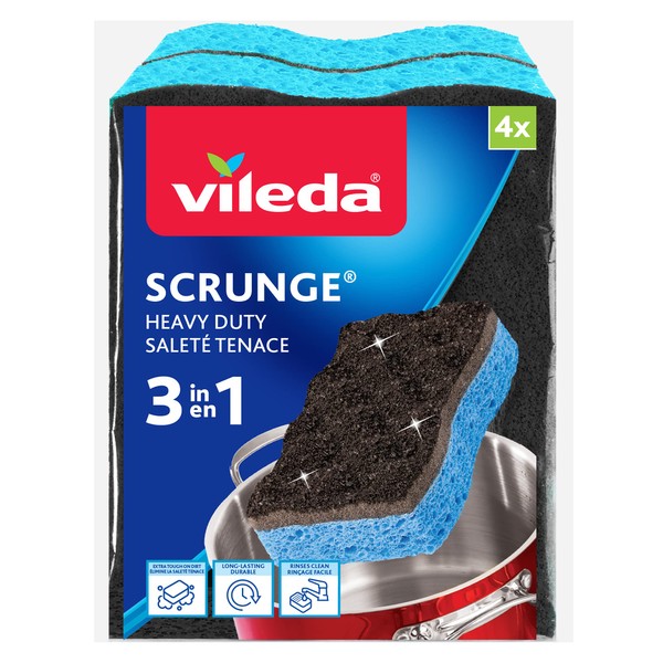 Vileda Scrunge Heavy Duty Scrub Sponge (Pack of 4)