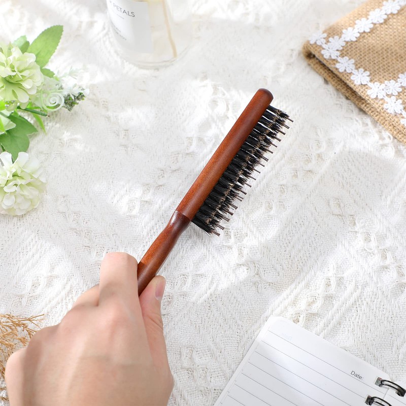 Frcolor Bristle Hair Brush Toupee Brush with Wooden Handle Teasing