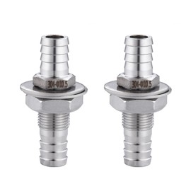 3/8" Hose Barb Thru-Bulk Bulkhead Fitting,304 Stainless Steel Straight Hex Union Fitting for Water Fuel Air，lead-free (Pack of 2)