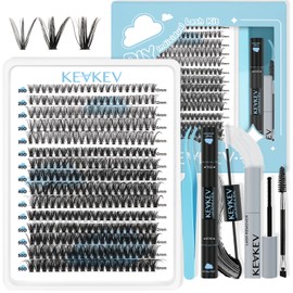 KevKev Lash Extension Kit 300Pcs Individual Lashes Kit Lash Clusters Kit DIY Eyelash Extension Kit with Lash Bond and Seal Lash Applicator Wispy Lashes Look Like Extensions (20D+40D+50D, D-10-18mix)