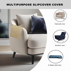 HAPLIFEZ Sofa Arm Covers, Non Slip Washable Couch Armrest Protectors Set of 2 - Linen Fabric Pet Proof Furniture Covers for Recliner, Sectional, L Shaped Couches, 18x24 Inch, Wavy Border, Khaki