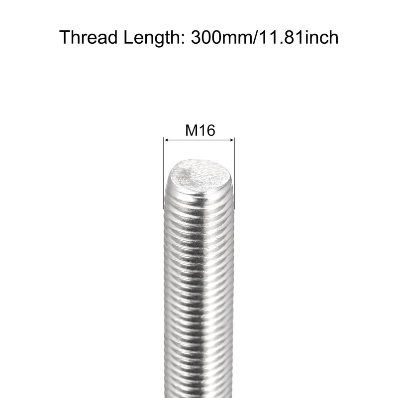 TOP-VIGOR 1Pcs M16 x 300mm Fully Threaded Rod, 304 Stainless