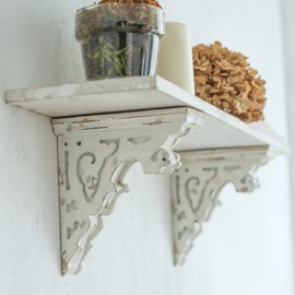 BIG FORTUNE Set of 2 Corbels for Shelves Wood Corbels Decorative L7.2X W3.1x H7.8 Inches Shelf Brackets Wooden Vintage Shelf Farmhouse Decor White Floating Wall Shelf Long