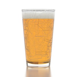 Well Told Engraved Brooklyn New York Map Pint Glass, Etched Beer Gift (16 oz, Clear) City Map Pint, Custom City Glassware, Gifts For Beer Lovers