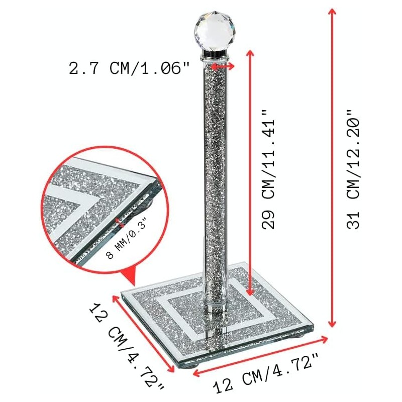 Crushed Diamond Ornaments Silver Crystal Filled Kitchen Roll Holder, 31cm,