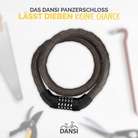 DANSI Armoured Bicycle Lock I Secure Theft Protection with 2 Keys I Bicycle Lock, Bike Lock, Bicycle Locks, E-Bike (Bicycle Lock with Number Combination, 20 x 1000 mm)