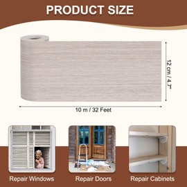 MECCANIXITY Wood Grain Repair Tape, 5 Inch x 33 Feet Self Adhesive Wood Grain Tape Multi-Purpose Wallpaper Border Trim for Furniture Floors Windows Doors Tables Home DIY Projects, Gray