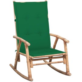 vidaXL Farmhouse Style Bamboo Rocking Lounge Chair for Patio & Garden, Brown Green, with Comfortable Green Cushion, UV and Weather Resistant, Easy-to-Clean